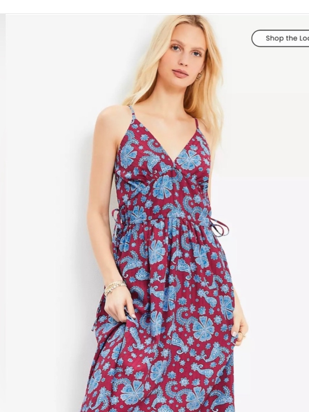 LOFT Burgundy Maxi Dress with Blue Floral Print